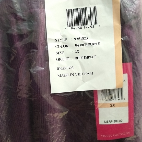 Vince Camuto Cotton Blend Corduroy Joggers Plus Size 2X - Picture 3 of 3